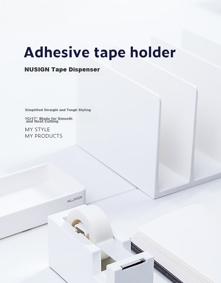 Deli Tape Dispenser, German Creative Design, Transparent Tape Cutter, Non-Slip Base, Smooth Cutting, for Office And Home Use, Ivory White NS121 1