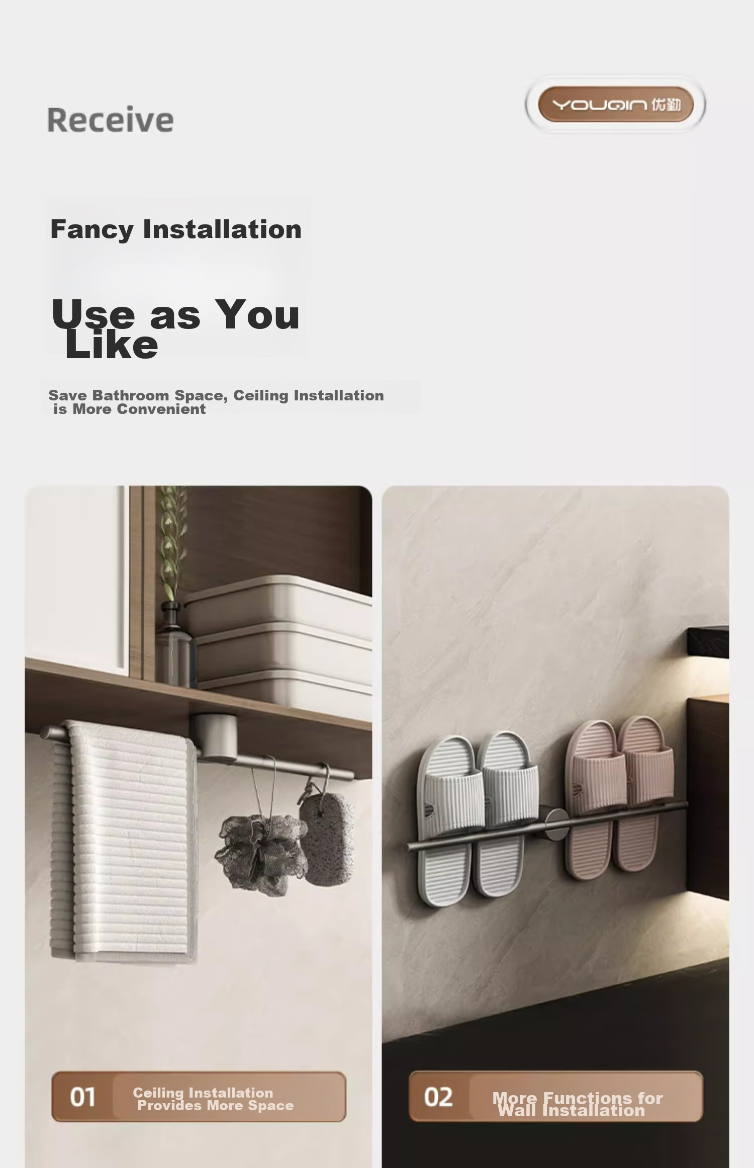 MUYA Bathroom Towel Rack, No Drilling Required, Space Aluminum Suction Cup Wall-Mounted, Weight Capacity 100 Jin, Foldable, Bathroom Storage Shelf 10