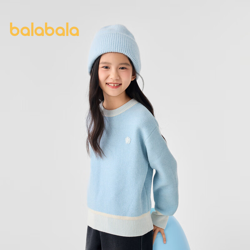 Balabala Kids Pullover Sweater Autumn Winter Crew Neck Colorblock Knitwear Trend 24103021