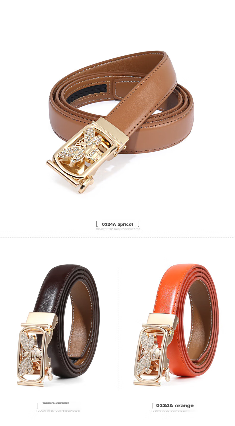 TUCANO Women's Leather Belt, Fashionable Versatile Korean Style Practical Ladies' Waistband with Automatic Buckle, No Drilling Required, Birthday And 520 Gift 15