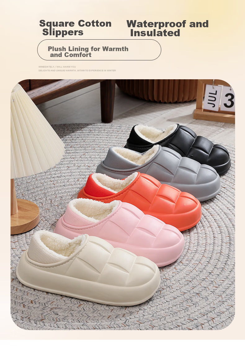 GUOLUOFEI Thick-Soled Cotton Slippers for Men And Women, Outdoor Waterproof Non-Slip Indoor Comfortable Heel-Covered Cotton Shoes, Gray, Size 40-41 1
