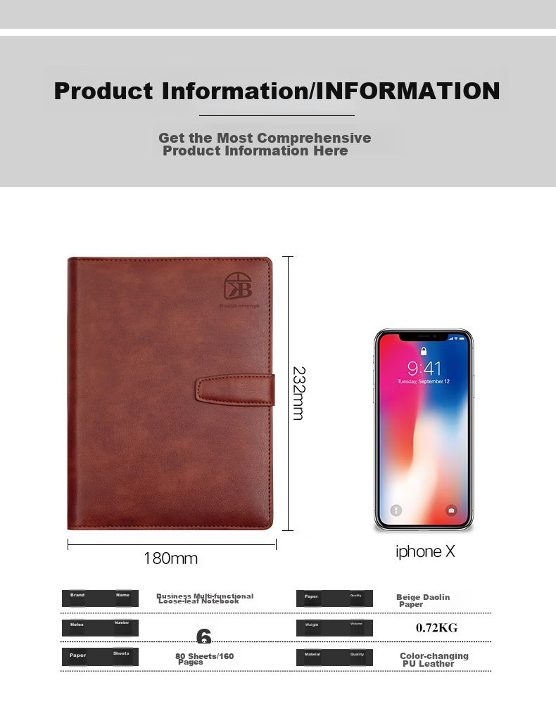 Faramon Loose-Leaf Notebook Stationery, A6 Business Office Notepad, Small Loose-Leaf Notebook, Portable Leather Journal, A6-Brow 5