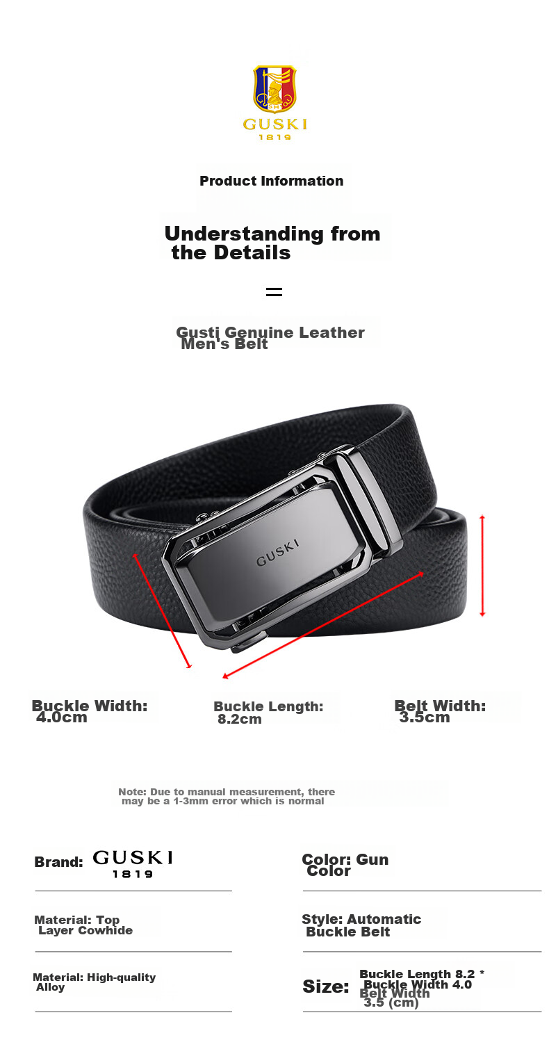 GUSKI Brand Men's Leather Belt with Automatic Buckle, Waist Belt, Gift Box, Birthday Present for Boyfriend Or Husband 10