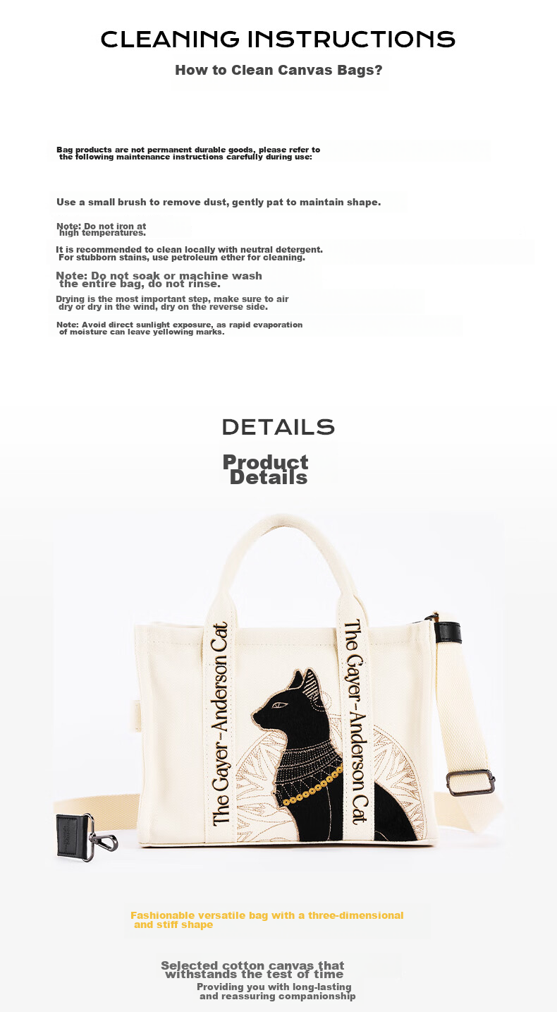 Dayingbowuguan Egyptian Series Anderson Cat Handbag, Women's Embroidered Canvas Crossbody Bag, Birthday Gift for Girls 8