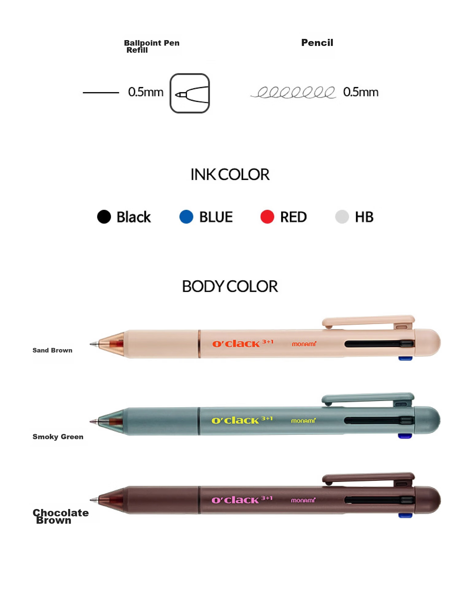 Monami Four-In Multifunctional Pen Set: Three-Color Ballpoint Pens + Mechanical Pencil 0.5mm Multi-Color Retractable Gel Pens for Note-Taking, White Barrel 01070-247 11