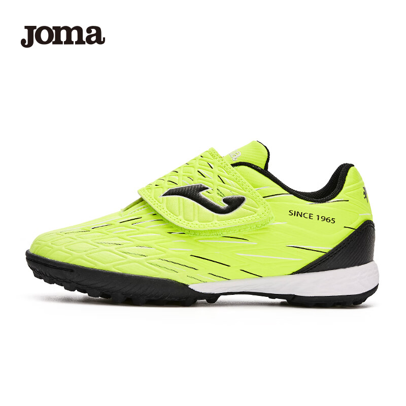 JOMA Soccer Shoes for Children TF Turf Cleats Boys Girls Youth Non-Slip Wear-Resistant Velcro Football Training Shoes Green And Black Size 37