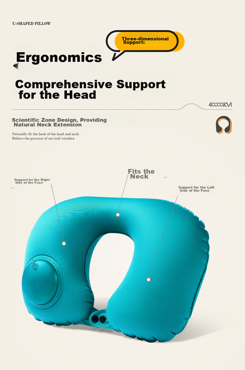 40,000 KM Inflatable U-Shaped Travel Neck Pillow Portable Airplane Cervical Support Pillow U-Shape Neck Pillow for Train and Long-Distance Car Sleep Aid 3