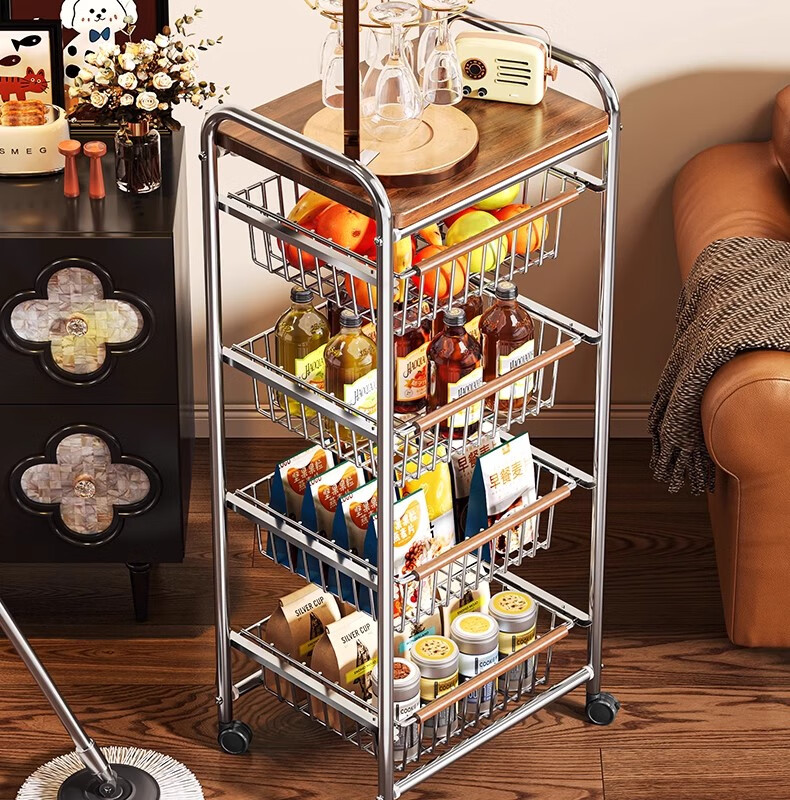 Shunyou Vintage Small Cart, Living Room Snack Storage Rack, Floor-Standing Mobile Kitchen Fruit And Vegetable Storage, Multifunctional SY-644 10
