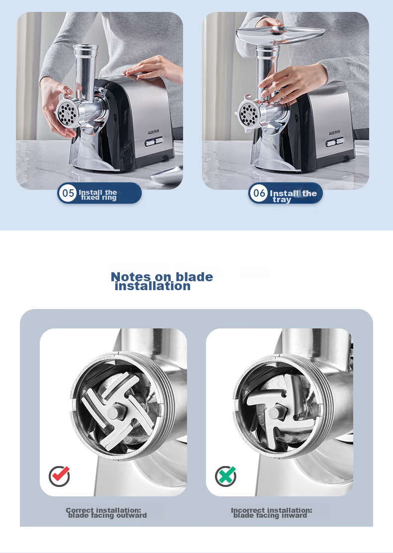 AUX Meat Grinder Sausage Stuffer, Multi-Functional Electric Home And Commercial Use Mincer And Mixer, Meat Chopper, Garlic Crusher, Large 400W Power Sausage Stuffing Machine for Sausages And Sausage Casings 22