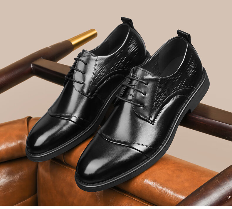 HLA Business Casual Men's Breathable Leather Derby Dress Shoes HAAPXM1EBA068 Black Size 38 16