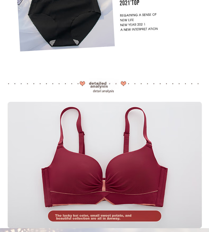 LangSha Zodiac Year Bra Set, Red Wedding, Small Chest Push-Up, Wireless, Horse Year, Side Support Bra, Women's Underwear, Size 32 27
