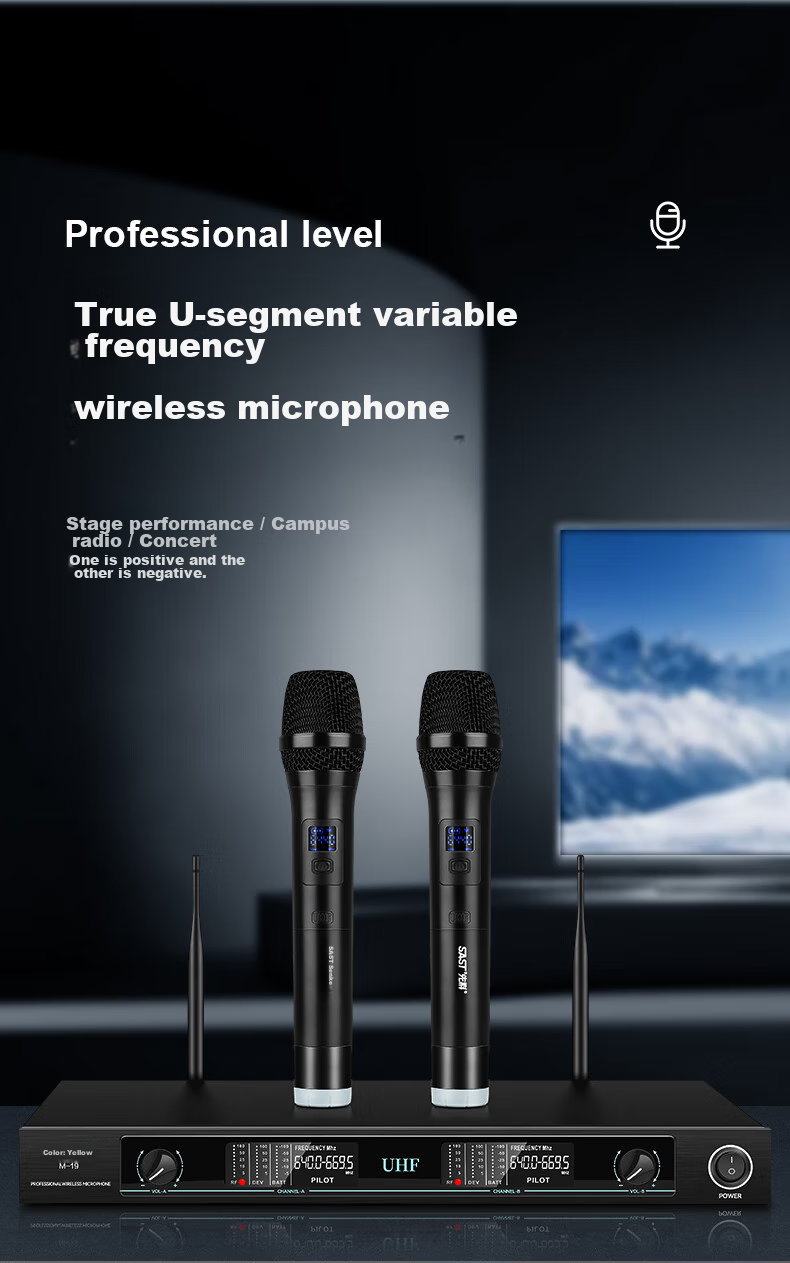 SAST Handheld Four-Channel Wireless Microphone, UHF Mic with Barrier-Free 100-Meter Transmission, Anti-Howling, Professional Stage Singing, Home Use, Conference Speaking, Training, Broadcasting, Wedding Banquet, KTV 1
