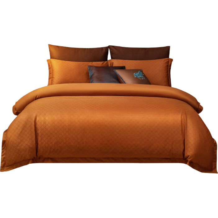 JD Original 60-Piece Pure Cotton Bedding Set, 100% Xinjiang Long-Staple Cotton, Sateen A-Class Bedding, Luxurious High-End Bedsheet Duvet Cover, for 1.8-Meter Bed, Exquisite Orange