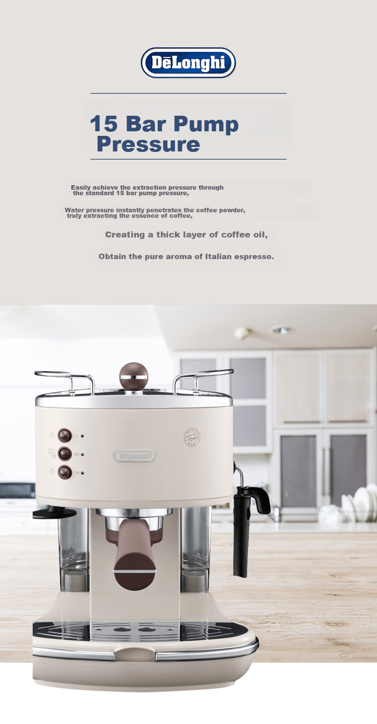 Delonghi Coffee Machine, Retro Semi-Automatic Coffee Maker, Compact Home-Use Stylish Americano And Italian Espresso 15Bar Pump Pressure, Manual Milk Frother ECO310.VGR Olive Green Gift 9