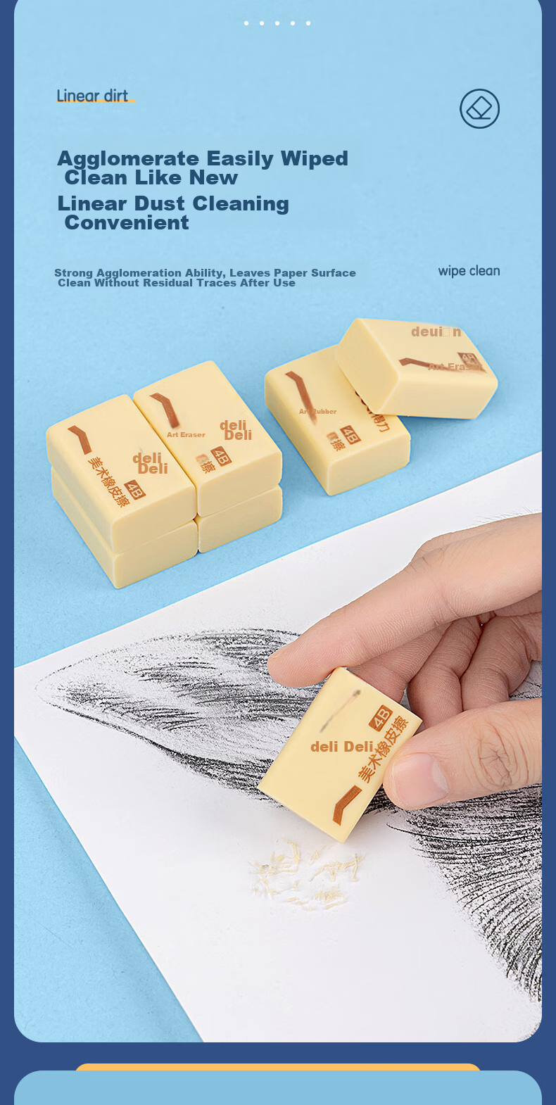 Deli 15-Pack Erasers, Art Drawing Erasers, Soft And Easy to Erase, Low Residue, Student Mid-Term And College Entrance Exam Blessing Gift, Back-To Stationery, Yellow Bucket Packaging 3