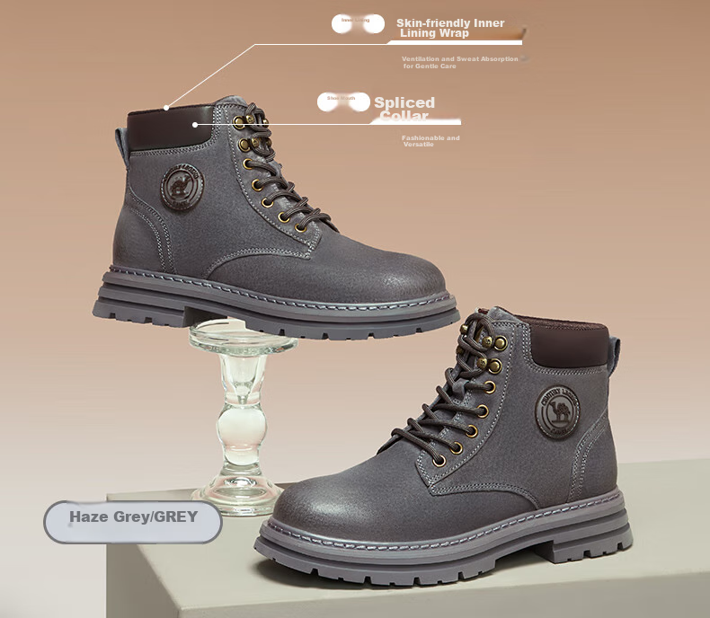 CAMEL [Shanze] Men's Yellow Boots, Fashionable Martin Boots, Casual Work Boots, L14W307636, Gray, Size 39 14