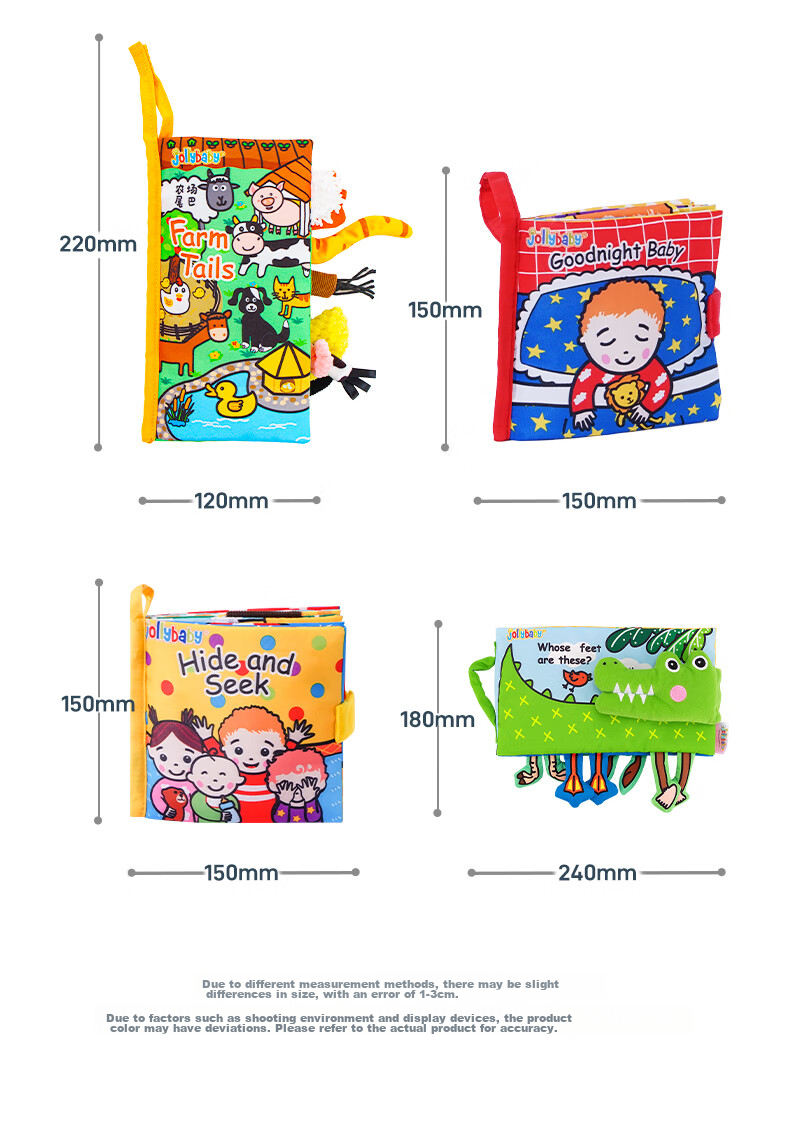 Jollybaby Baby Cloth Book Early Education 0-18 Months Infant Toy Chewable Tear-Resistant 3D Cloth Book Reading Cognitive Training Gift Box 20