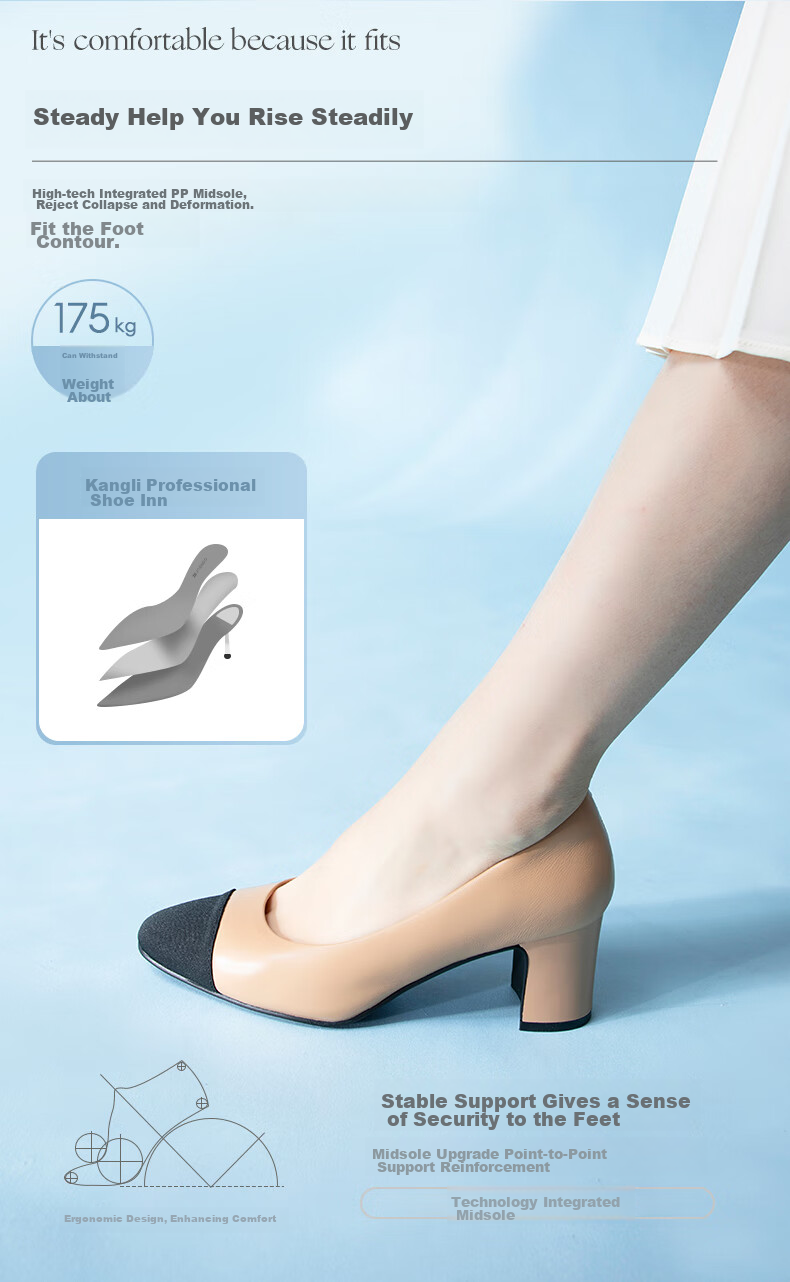 COMELY Women's Spring And Summer New Lambskin French-Style Chunky Heel Pumps, Versatile And Comfortable for Commuting, Apricot Color, Size 34 5