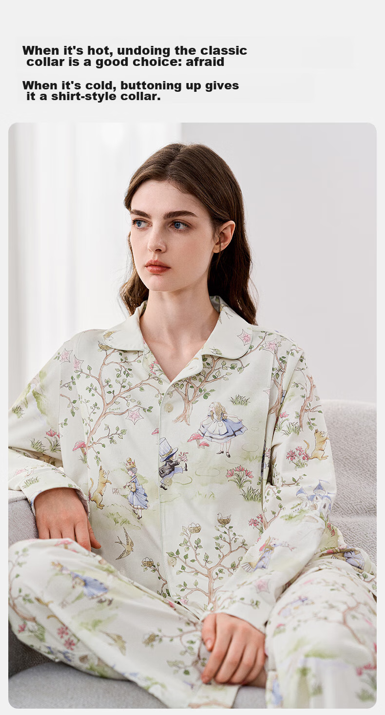 EMXEE Spring And Autumn Thin Maternity Pajamas with Built-In Chest Pads, Postpartum Nursing Sleepwear, Alice Home Wear, Size M 18