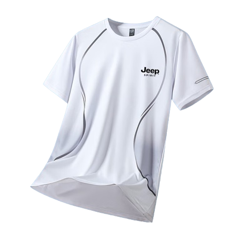 JEEP SPIRIT Men's Short-Sleeve T-Shirt, Summer Half-Sleeve Round Neck Loose Ice Silk Quick-Dry Top, Black And Green, 2XL