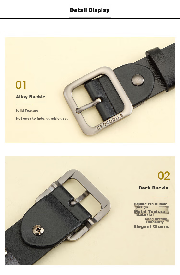 CROCODILE Women's Versatile Leather Belt, Trendy Waistband, Fashionable Vintage Pin Buckle Belt, 34MME2887, Brow 13