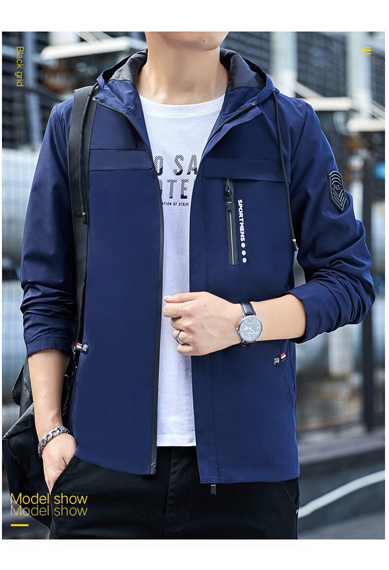Pierre Cardin Men's Spring Autumn Hooded Loose Windproof Outdoor Sports Casual Jacket Dark Blue 3XL 4