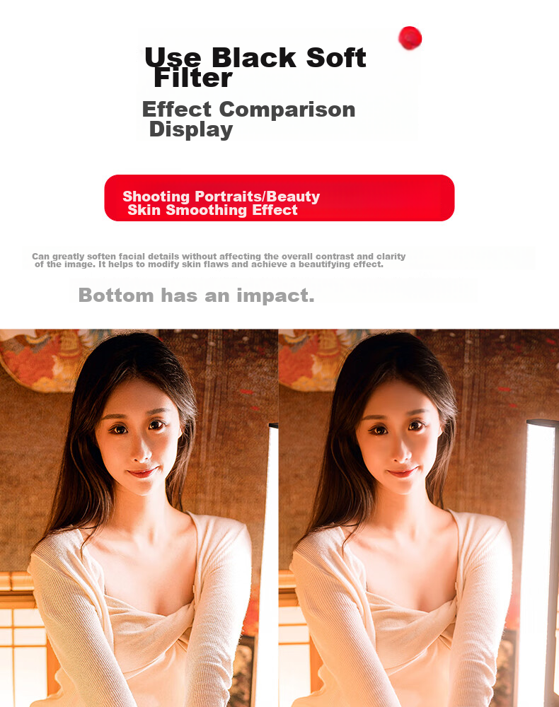 Kase Black Soft Filter Half 46mm Beauty Filter, Soft Focus Lens, Diffusion Lens, Camera Black Soft Filter, Portrait Light Softening Matte Creative 1/2 17