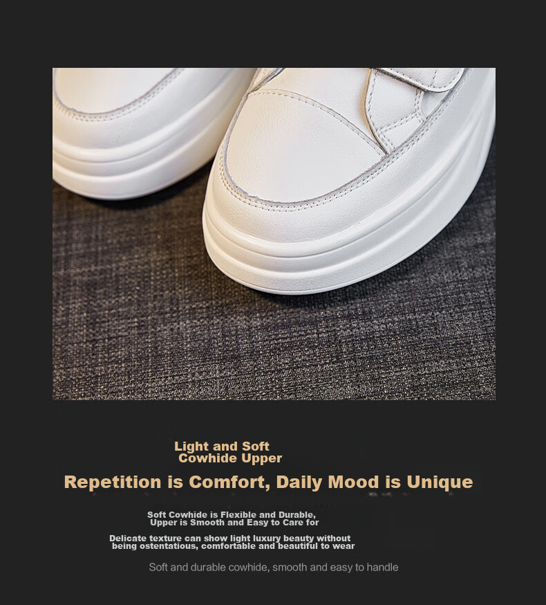 ZHR White Sneakers for Women, High-Quality Cowhide Upper, Thick-Soled Heightening Slimming Casual Shoes, Classic Velcro Versatile Sports Shoes AH109 White 37 9