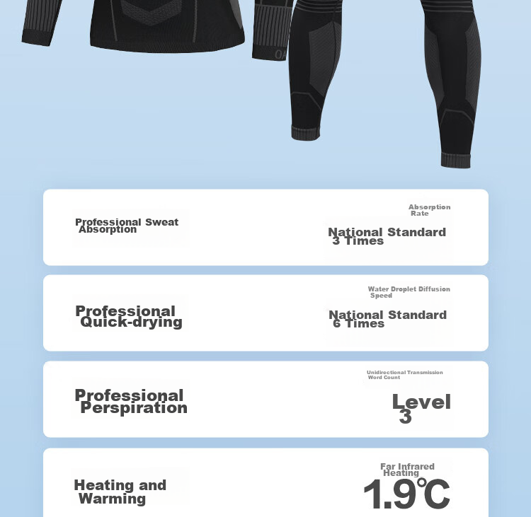 JD Original Yuxue 300 Compression Quick-Dry Thermal Underwear for Men, Warm Base Layer for Skiing, Mountaineering, And Outdoor Sports, Dark Gray M 9