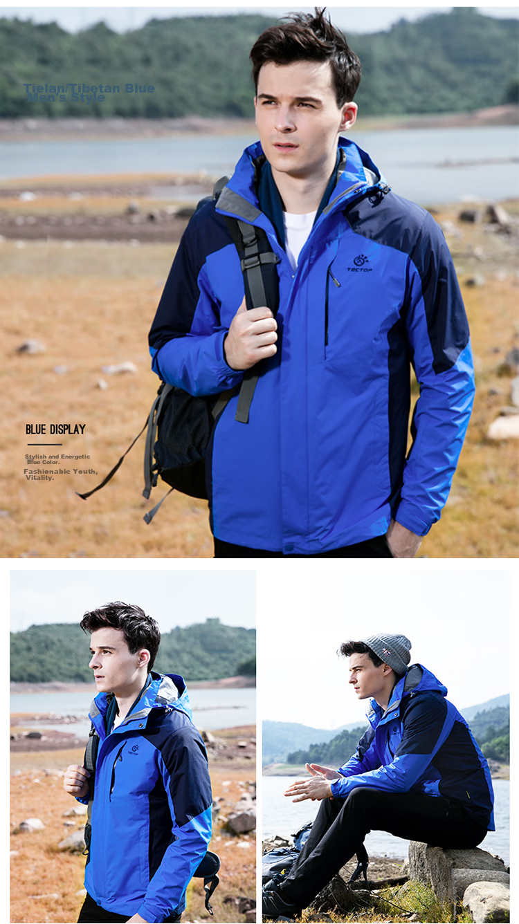 TECTOP 3-in-1 Two-Piece Men's Outdoor Jacket with Fleece Liner for Mountaineering and Skiing, Royal Blue, M 23