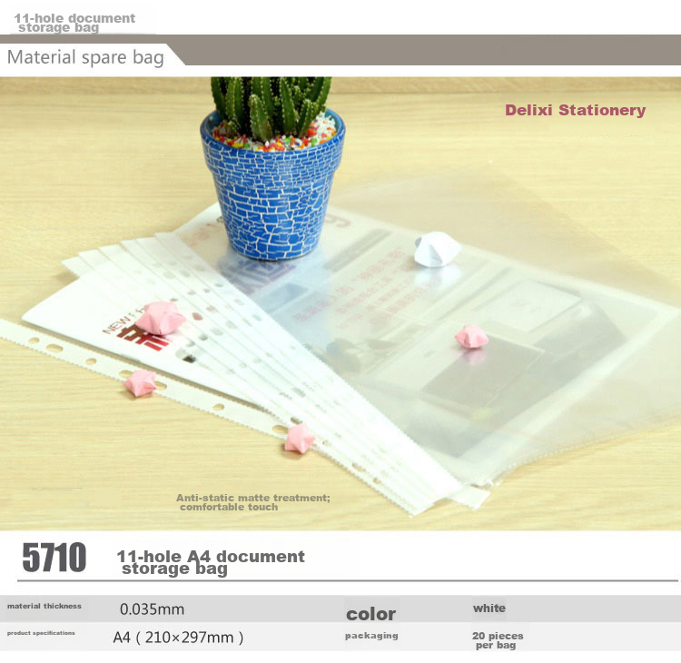 Deli 20 Pack 11-Hole A4 File Folders, Refill Protectors, Document Organizers, Compatible with Loose-Leaf Binders, File Clips/Binders, Office And Study Supplies, Transparent 5710 1