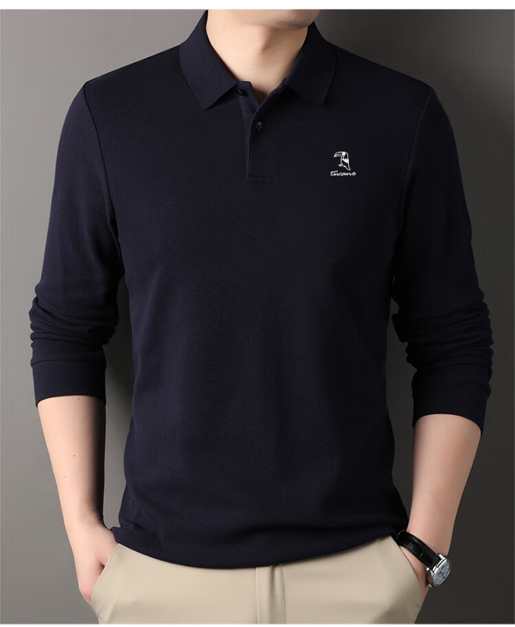 TUCANO Long-Sleeve Cotton Polo Shirt for Men, Business Casual Comfortable Versatile Top, Black, Size 4XL 6