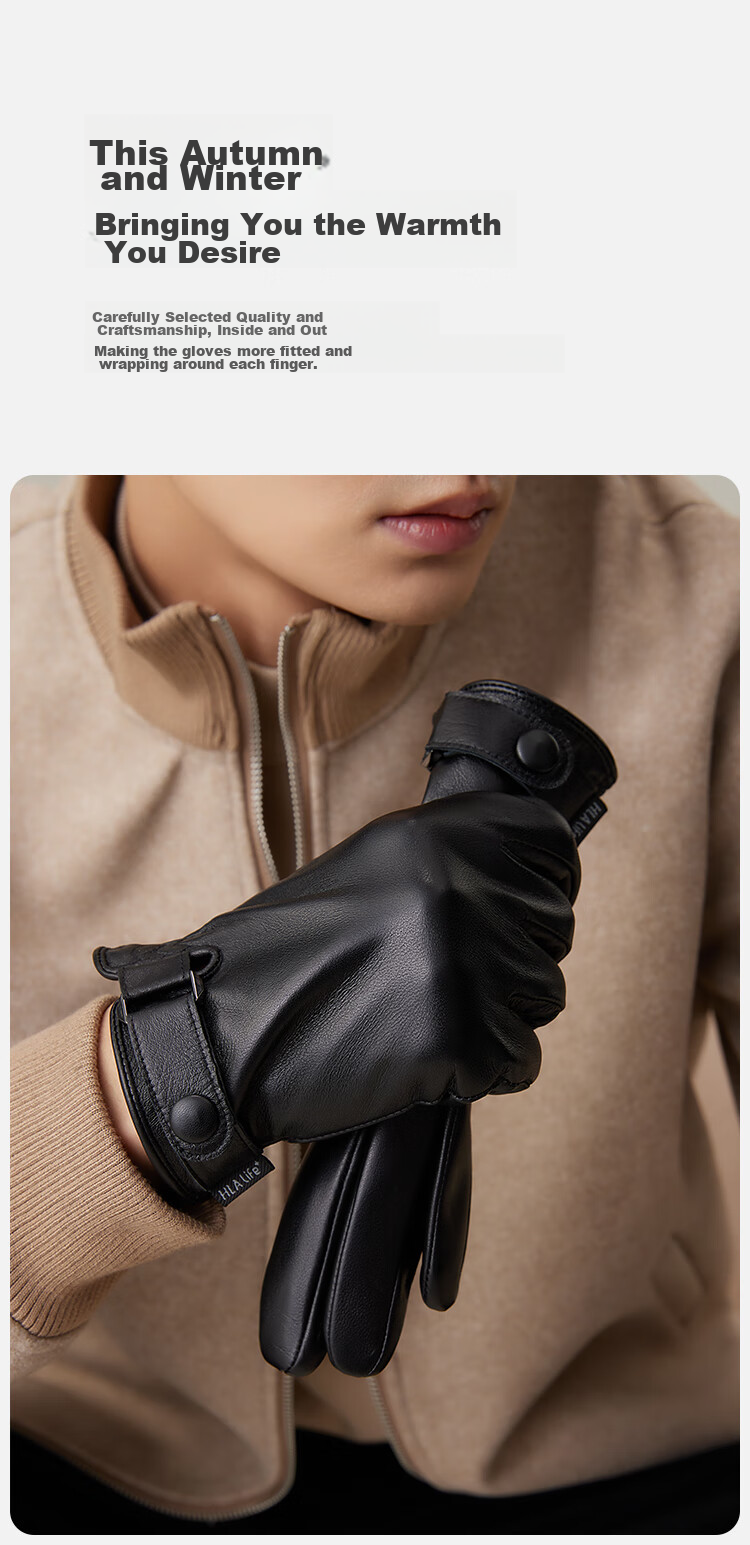 HLA Leather Gloves for Men, Autumn And Winter Warm Driving Cycling Skiing Cold Windproof Birthday Gift for Boyfriend Father 8