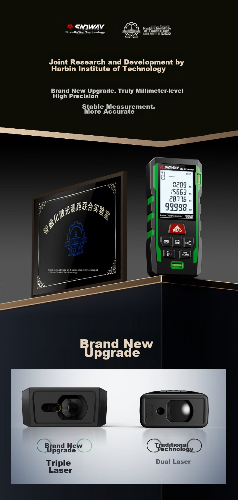 SNDWAY Laser Rangefinder, Infrared High-Precision Electronic Laser Ruler, Outdoor Measuring Device, Green Light SW-TG100Gpro 6