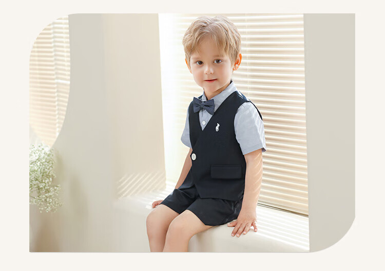 LUOBOBEIBEI Boys' Formal Wear, Children's Suspender Pants And Vest Set, Back-To Chorus Host New Year's Outfit, Suspender Pants Set, Size 120 6