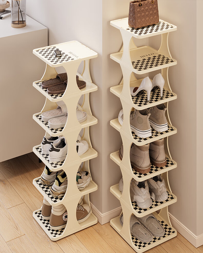 Yijia Shoe Rack, Simple Shoe Rack, Multi-Layer Shoe Cabinet for Home Entrance And Foyer, Checkered Pattern - Eight Layers - Widened Versio 1