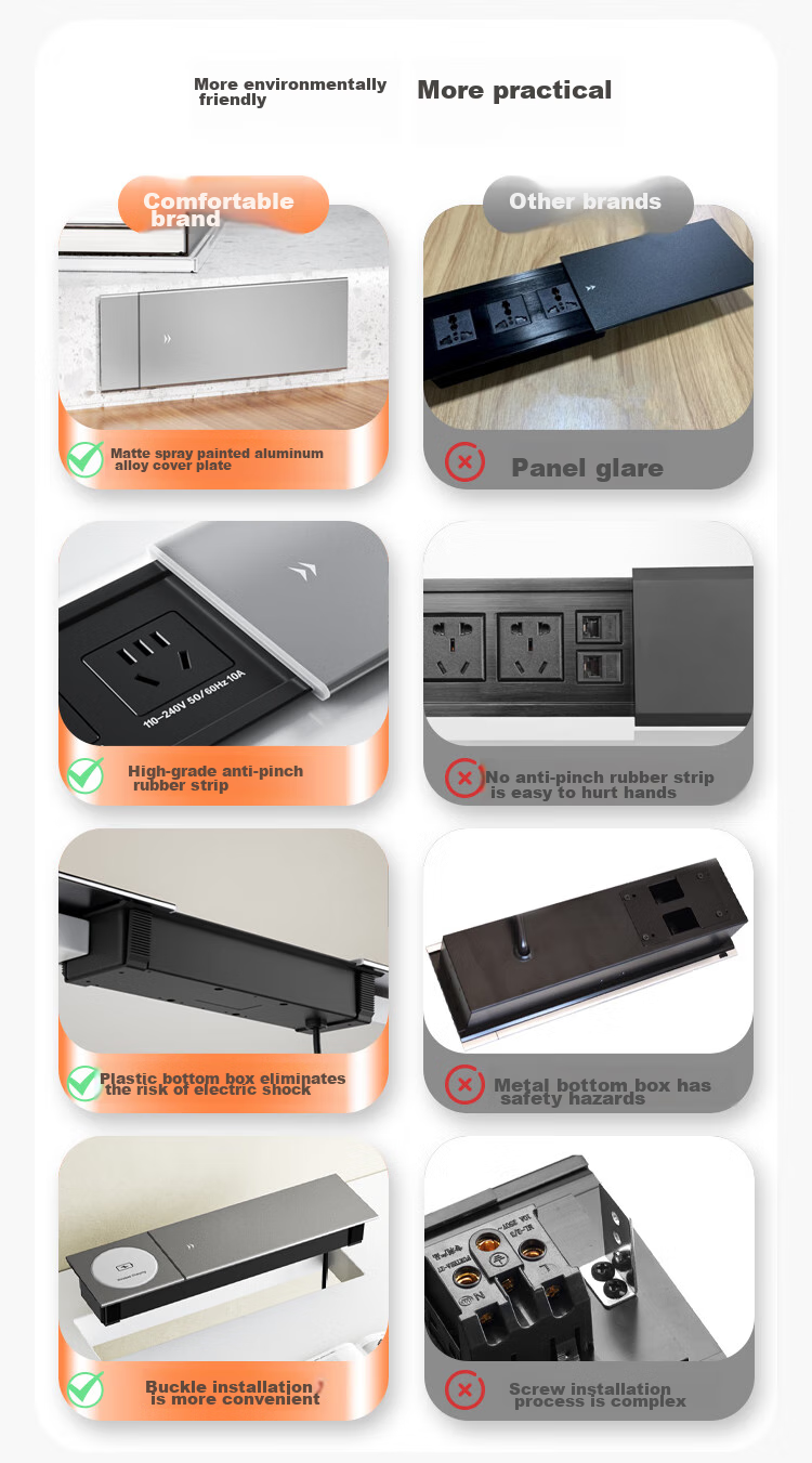 Comfort Embedded Desktop Power Strip Recessed Socket Island Table Desk Dining Table Hidden Socket Sliding Cover Embedded Power Strip 2