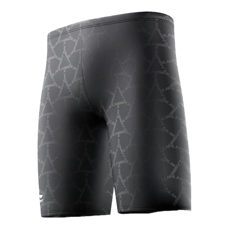 Li-Ning Men's Swim Trunks, Anti-Embarrassment Knee-Length Swimming Shorts, Textured Hot Spring Swimwear for Men 8301 Black XL