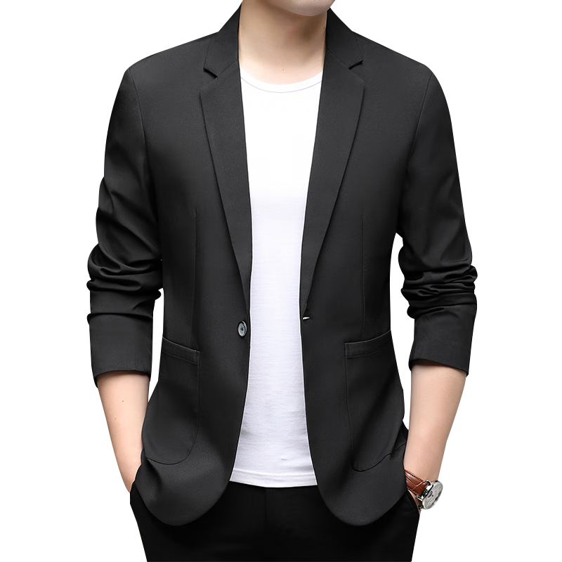 TUCANO Men's Suit Jacket Four-Season Solid Color Business Casual Formal Workwear Single-Breasted Black 2XL