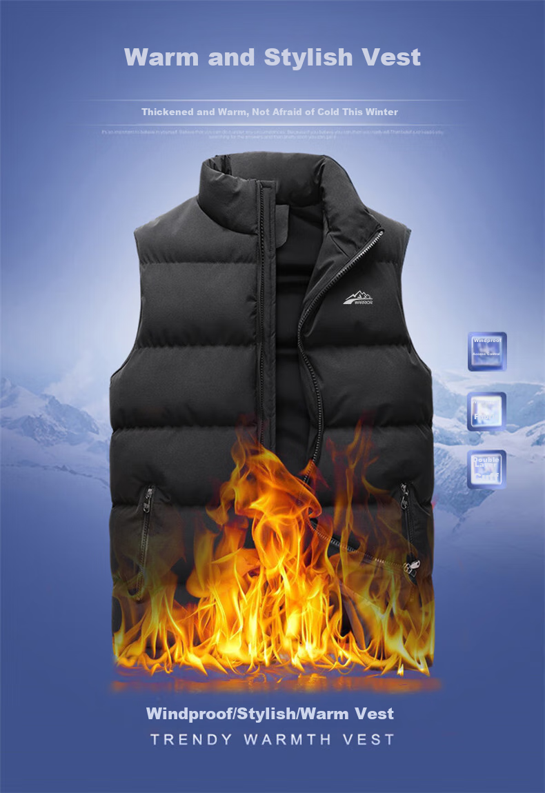Huili Cotton Vest for Men, Autumn And Winter Warm Thickened Outer Wear, Men's Stand-Up Collar Waistcoat, Casual Cotton Clothing, Men's Wear, Black, 3XL 2