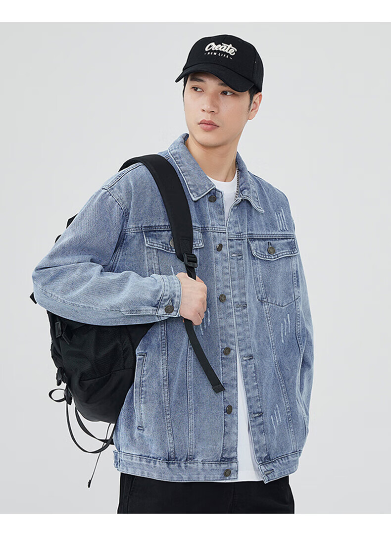 Jeanswest Denim Jacket for Men, 2026 Autumn Season, Trendy Label Loose Versatile Clothing, Blue XL 7