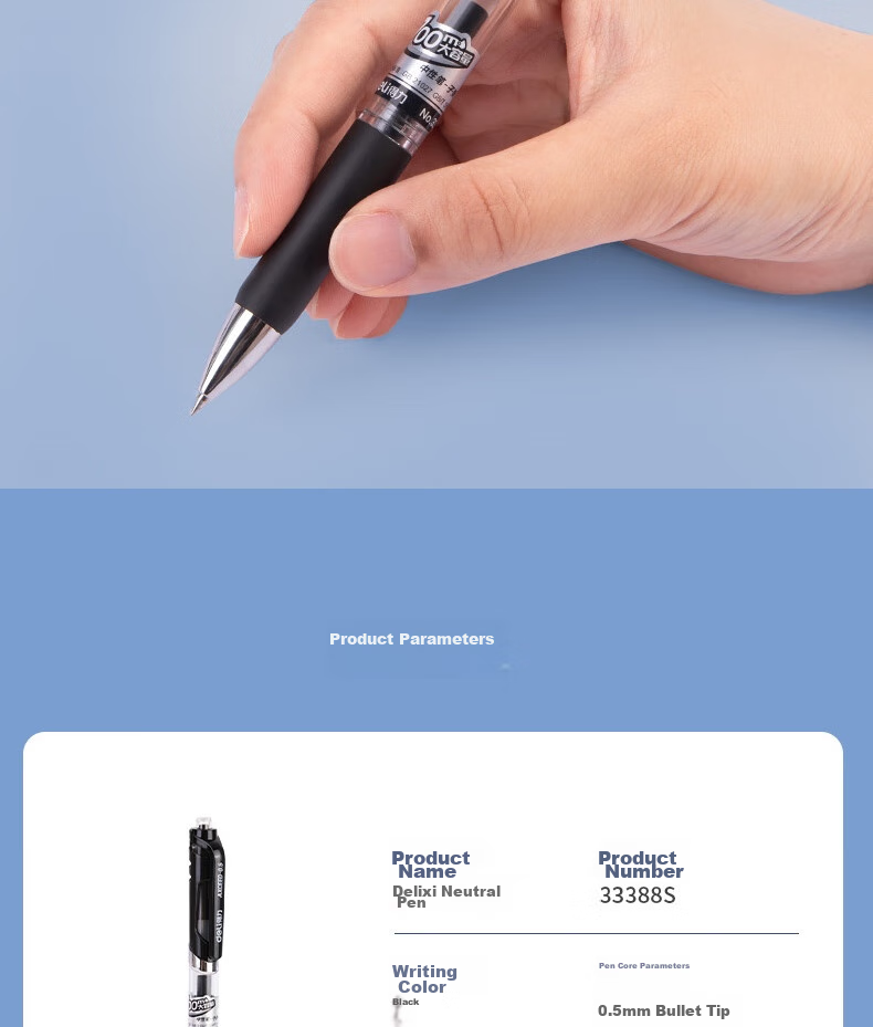 Deli S01 Gel Pen, Signature Pen, 0.5mm Bullet Tip, Exam Classic Office Retractable Pen, Water-Based Ink, Upgraded Large Capacity Long-Lasting Black, 5 Pens/box, 33880S 13
