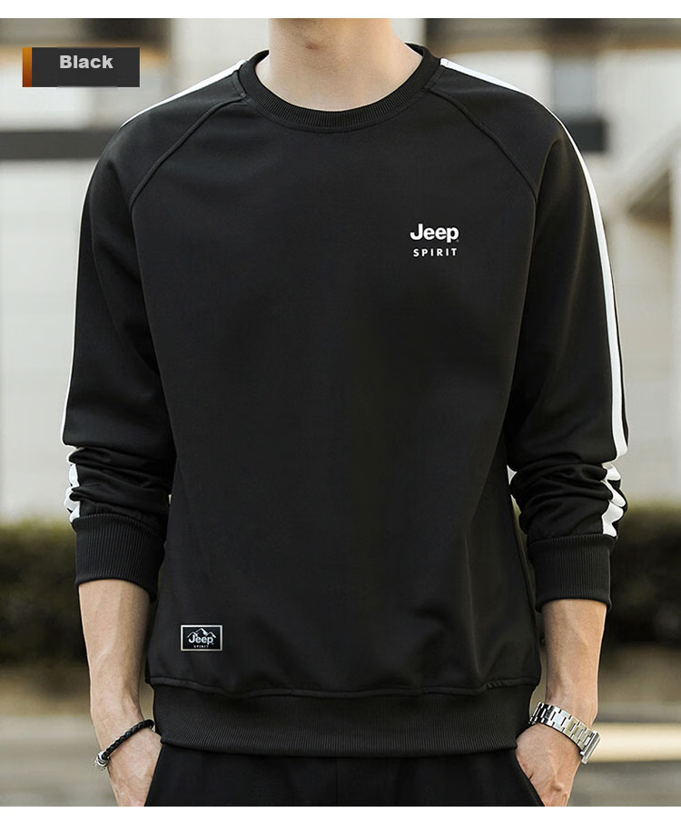 JEEP SPIRIT Men's Sweatshirt, Spring Round Neck Top, Casual T-Shirt, Black, 2XL 19
