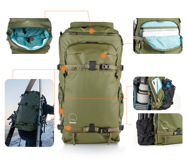 Shimoda Photography Bag, Professional Outdoor Camera Bag, Lightweight Travel DSLR Bag, Tenmoku Tadashita Yidong Action X50v2 Medium-Sized DSLR Inner Liner Set, Army Green, 520-140 6
