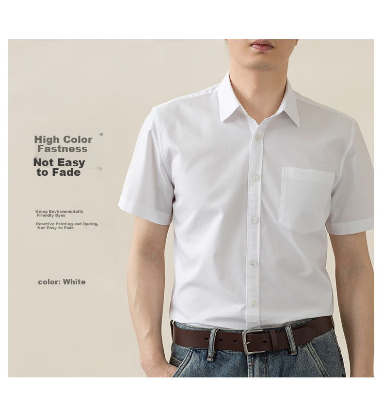 BLACKMONDAY Summer Pure Cotton Oxford Cloth Shirt for Men, Short Sleeve All-Cotton Wrinkle-Free Fashionable Versatile Business Casual Formal Dress Shirt 10
