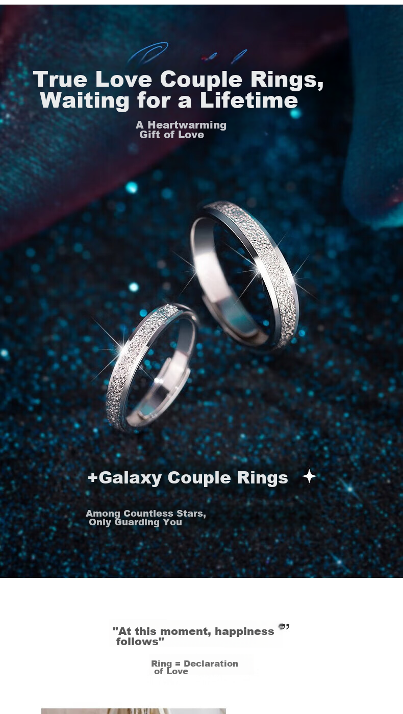 MANHE S925 Silver Ring, Couple Rings, One Pair of Engagement Diamond Rings, Open-End Style for Women And Men, End-Ring, Valentine's Day Gift 1