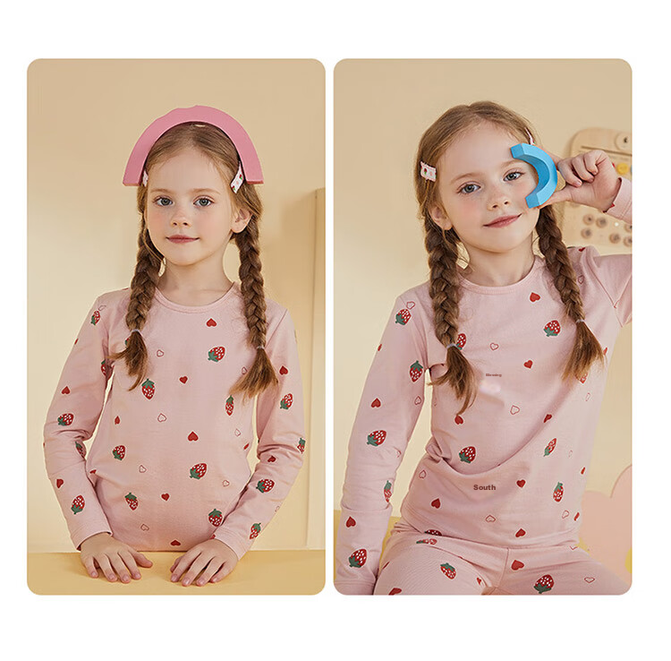 Dingguagua Girls' Autumn Underwear Set, Little Girl's Pajamas, Spring And Autumn Thin Long-Sleeve Children's Thermal Underwear Set, Pink, Size 120 12