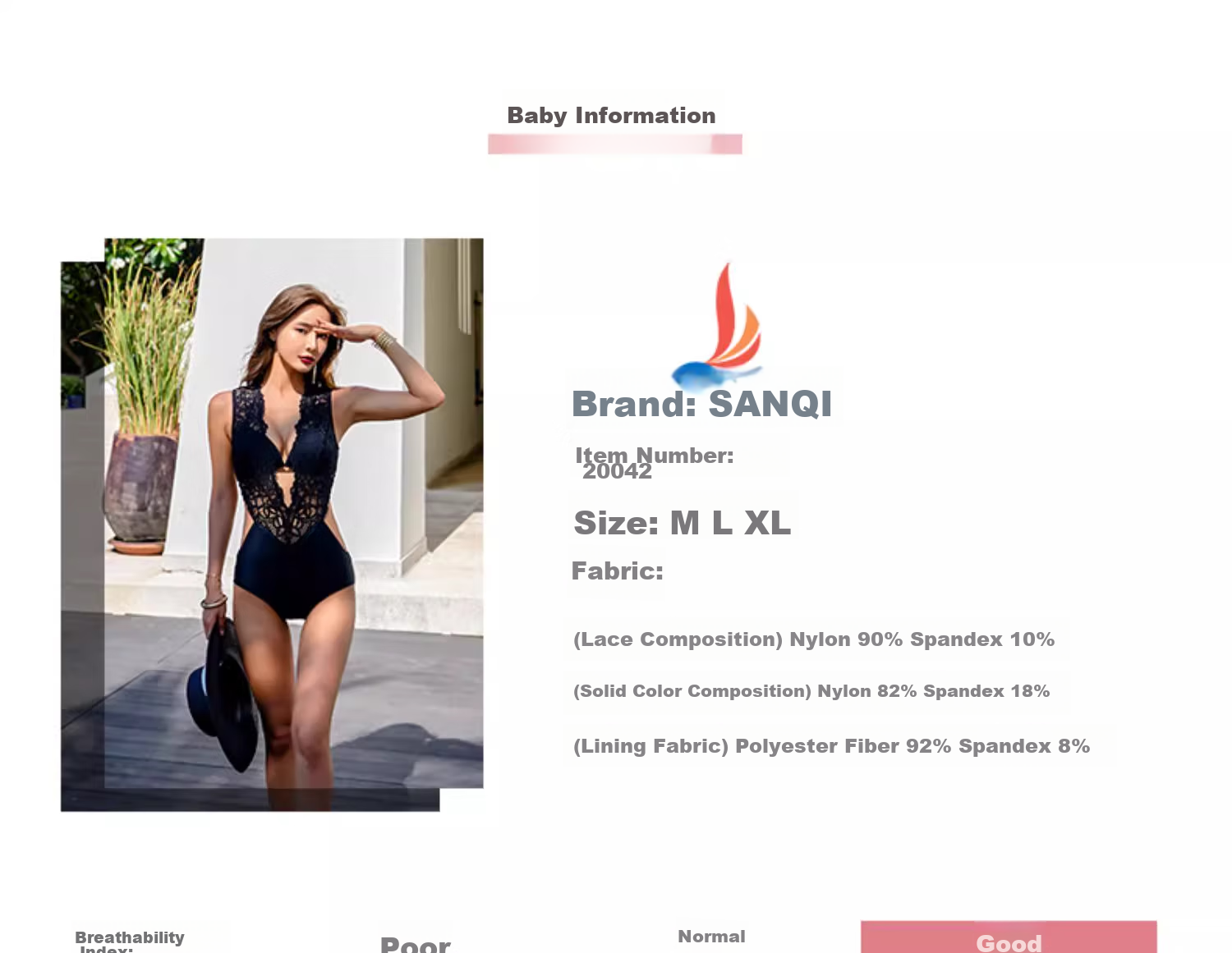 Sanqi One-Piece Swimsuit, Women's Bikini, Sexy Triangle Panties, Lace, Push-Up for Small Chest, Beach And Hot Spring Swimwear, 20042 Black, Size L 3