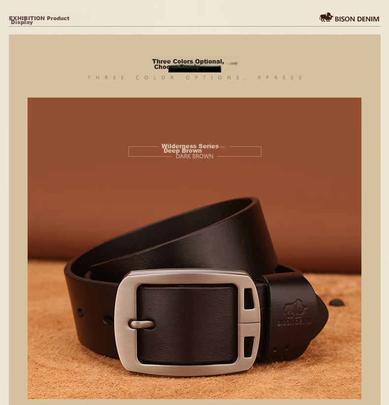 American Bison Men's Genuine Leather Belt Casual Vintage Cowhide Pin Buckle Waistband Birthday Gift for Boyfriend 13