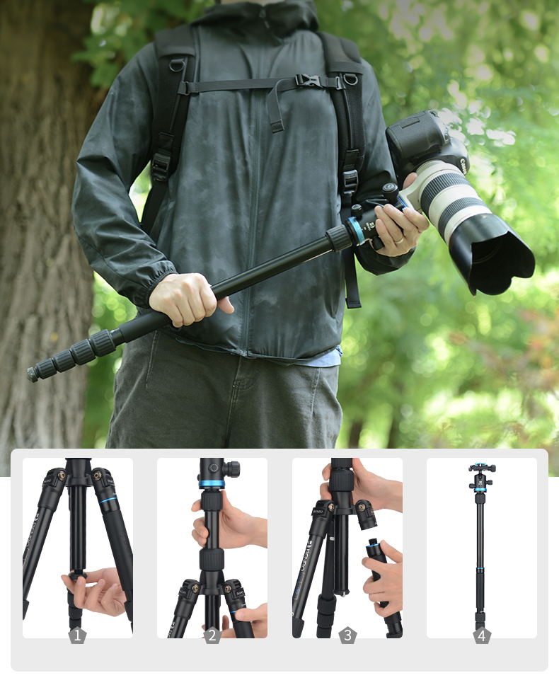 Benro Tripod IF28C+ DSLR Tripod Head Canon Nikon Camera Super Strong Carbon Fiber Foldable Convertible Monopod 18